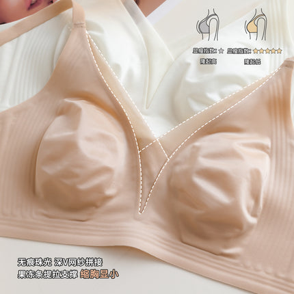 Original French Style Gloss Cloth High-grade Pearlescent Ultra-thin Large Chest Small Slim-looking Non-marking Bra Thin Rabbit Ear Cup