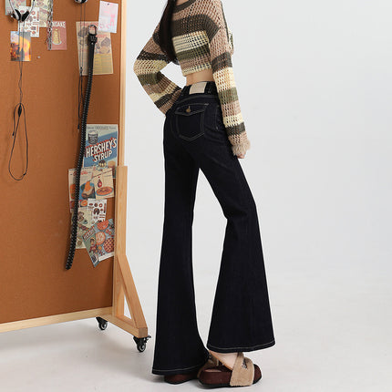 Bumi House American-style Tannin Micro-blared Jeans Women's New Spice Girl High Waist Slim-fit Button Pocket Slim-fit Flare Pants