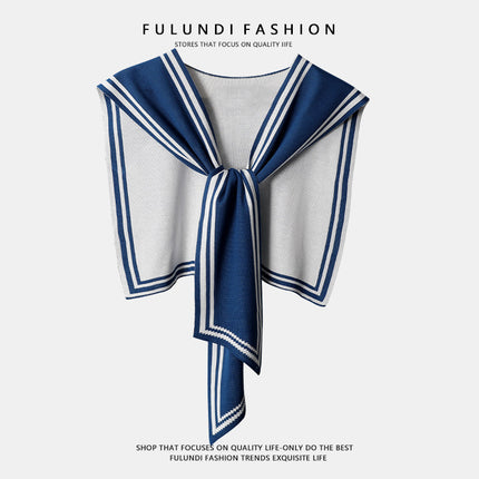 Korean Style Navy Style Internet Celebrant Shawl Women's Black and White Striped Outer Shirt Spring and Autumn Knitted False Collar Air-conditioned Room Shoulder