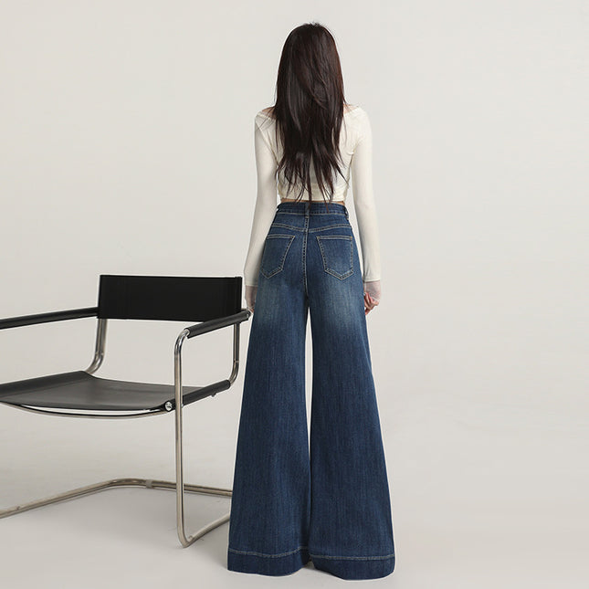 Early Autumn New Stylish Versatile Wide-Leg Jeans for Women with Unique Design Pockets, High Waist, Tummy Control, Slimming Flare Pants