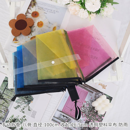 Fully Automatic Folding Plastic Transparent Cherry Blossom Umbrella for Women, Long Handle Apollo Style, Fresh and Simple, for Children, Students, Performances, Wholesale
