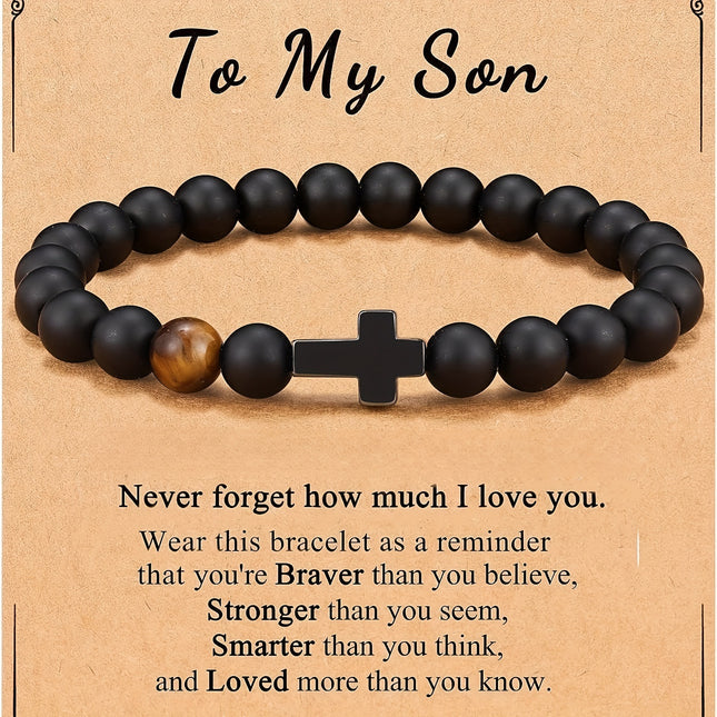 Amazon New Frosted Black Beaded Bracelet Tiger Eye Small Cross Pendant Bracelet Obsidian Cross Bracelet