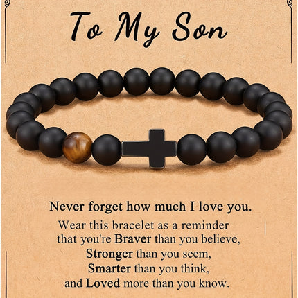 Amazon New Frosted Black Beaded Bracelet Tiger Eye Small Cross Pendant Bracelet Obsidian Cross Bracelet