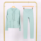 Crystal green hooded stamped jacket and cropped pants suit / 2/S