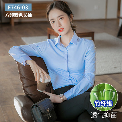 New Women's Bamboo Fiber Professional Shirts, No-Iron Business Casual Shirts, Women's White-Collar Attire, Bank Work Clothes