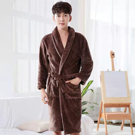 2024 New Autumn and Winter Flannel Bathrobe Flannel Nightgown Long-Sleeved Extended Bathrobe Ready-Made Home Clothes Wholesale