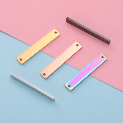 Spot Mirror Stainless Steel Rectangular Double Hole Connector Geometric Glossy Tag Can Be Engraved 1.5*6*35mm