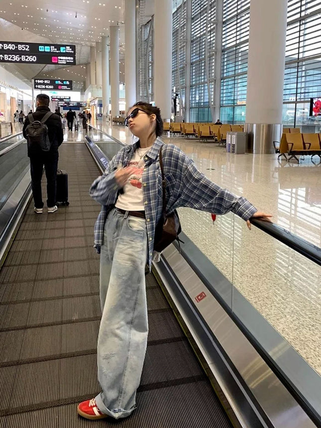 American Retro Distressed Washed Ripped Jeans for Women Summer New High-Waisted Slim Straight Wide-Leg Floor-Length Pants