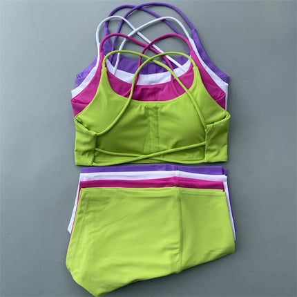 Shorts Set Women's Soft Naked Tight Yoga Shorts Back Hollow Out Back Cross Underwear Yoga Set