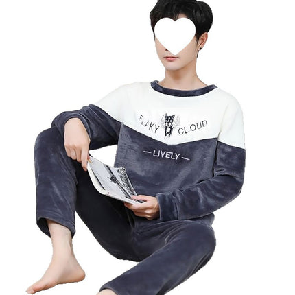 Carefully Selected Men's Winter Pajamas, Fleece-Lined and Thickeneded Suit, Flannel, Warm and Wearable, Cartoon Cute Men's Winter Home