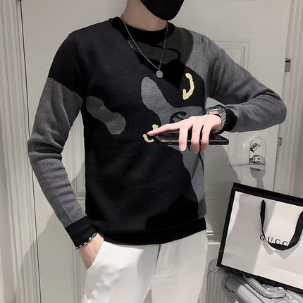 Internet Celebrity Fashion Knitwear Men's Korean Style Youthful Trendyy Personalized Pattern Knitwear Autumn and Winter Comfortable Knitwear