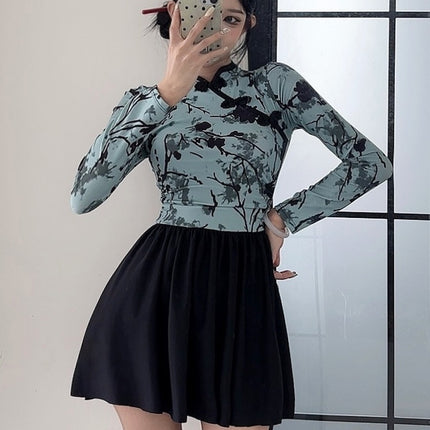 Hot Spring Chinese-style Swimsuit Women's Diving Suit Long-sleeved Trousers Slim-fit Belly-covering Conservative Steel Retro Buckle Swimsuit