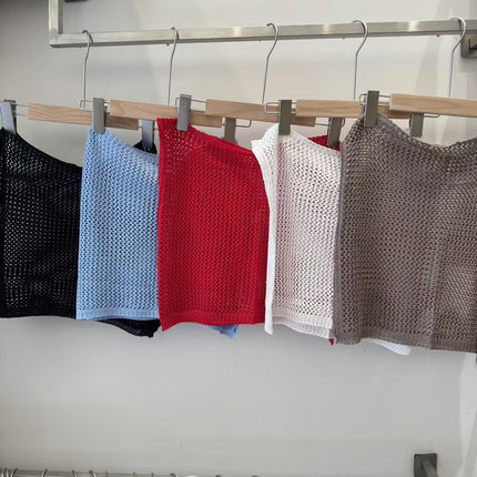 Four Seasons Korea Dongdaemun Spring and Summer Style Versatile Decorative Hollow Knitted Skirt Women's Lace-Up Butt Curtain Layering