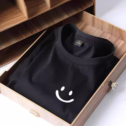 Summer Hong Kong Style Black Aircraft Ice Silk Round Neck Men's T-shirt Top Printed Casual Retro Top Couple Clothing