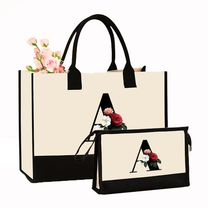 Cross-border Hot-selling Canvas Shoulder Bag Cosmetic Case Bag Contrast Printed Portable Zipper Clutch Bag Storage Case