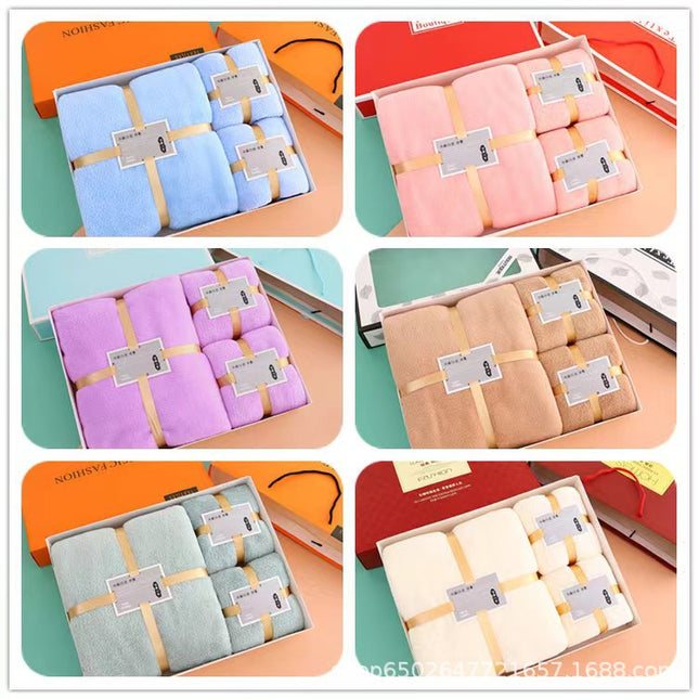 Wholesale coral fleece gift box bath towel three-piece company annual meeting activities hand gift towel gift suit LOGO