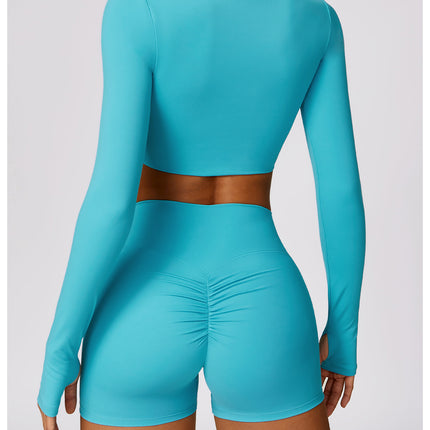 suit European and American Cross Yoga Clothes Top Women's Long Sleeve V-Neck with Chest Mat Fitness Clothes Tight Pilates Training Clothes