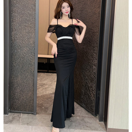 Nightclub Suspender Dress, Banquet Host Car Model Dress, Sexy Long Slit Floor-Length Women's Dress
