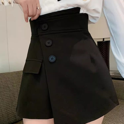 Shorts Women's Spring 2024 New chubby girl plus size High Waist Casual Pants Design Button Slim A- shaped Wide Leg Pants