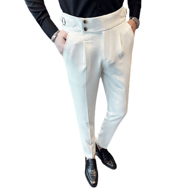 2024 Korean Style New Arrival Men's Leggings Fashionable Slim-Fit Men's All-Match Pants Non-Iron Wafflet Casual Pants