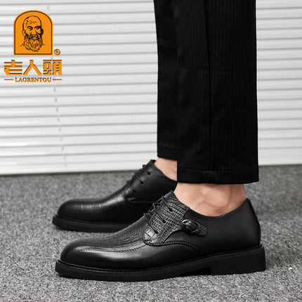 Old man's head leather shoes men's head layer leather Korean version of business casual single shoes new formal wear office men's shoes a generation