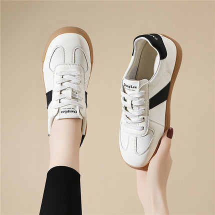 (Out-Of-Stock Items Cannot Be Replenished) Genuine Leather Retro White Sneakers for Women, Thick-Soled Sports Casual German Training Shoes, Soft-Soled Sneakers That Are Comfortable and Won'T Tire Your Feet