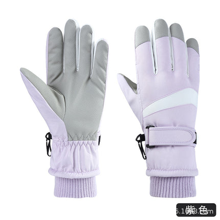 Curved-Finger Ski Gloves for Men and Women with Brushed Lining, Full Touch-Screen Palm, Cold-Proof, Warm, Non-Slip, Windproof Cycling Gloves