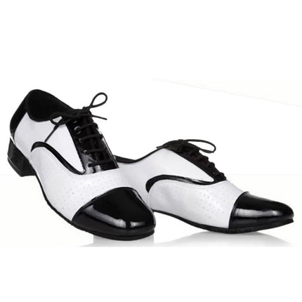 Latin dance shoes men's leather black and white international dance shoes square dance adult breathable soft bottom modern dance ballroom dance