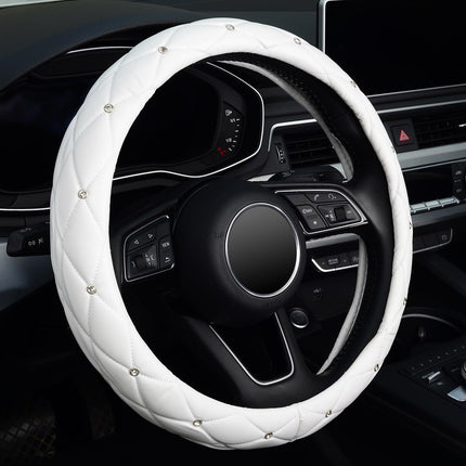 Car Steering Wheel Cover Rhinestone Steering Wheel Cover Four-Season Universal Diamond Soft Leather Non-Slip Steering Wheel Cover with Shiny