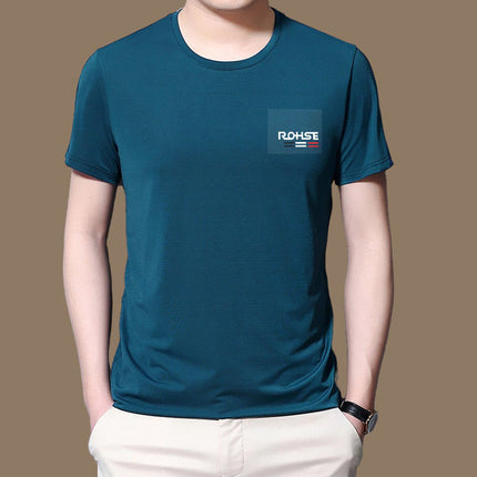 T-Shirt for Men 2022 New Style Plain Ice Silk Quick-Dry Short-Sleeve Elastic Mesh Round Neck Thin Slim Fit Inner Wear