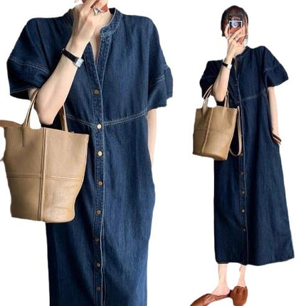 New French retro casual Denim dress women's summer pear-shaped figure slimming elegant western style skirt