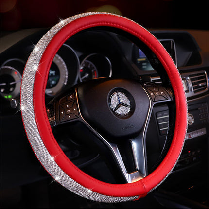 Cross-border new car steering wheel cover leather fashion rhinestone gold silk plush Four Seasons universal Diamond steering wheel cover