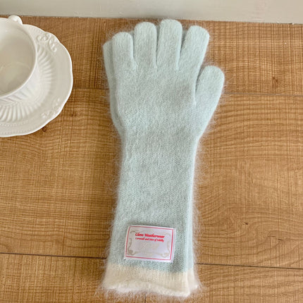 Ins blogger with rabbit fur long gloves color matching knitted finger can play mobile phone cloth label fashion ladies gloves