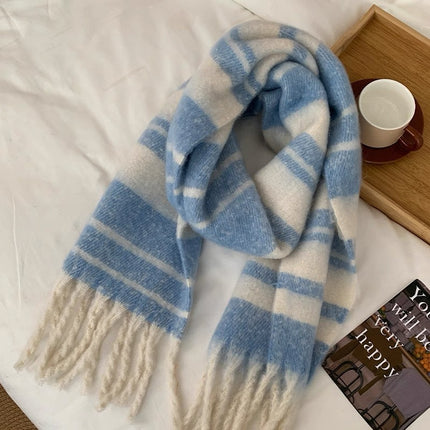 New Striped Scarf for Women, Autumn and Winter Thickened Warm Neck Scarf, Versatile Solid Color for Students, Manufacturer Cross-Border Fashion