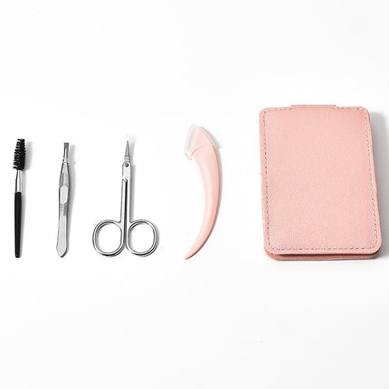 Curved moon eyebrow shaping knife 4 pieces suit eyebrow scraping knife portable travel suit with mirror beginner eyebrow shaping tool 4-piece set