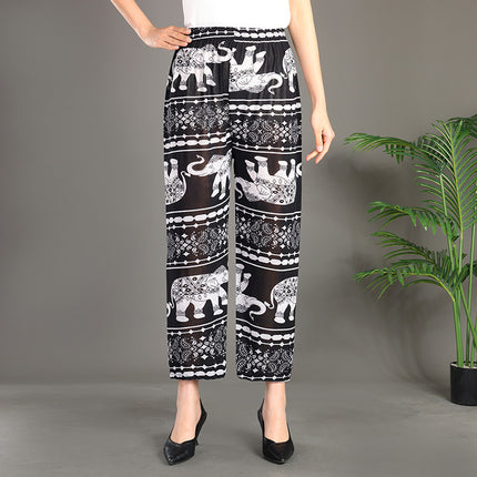 Cross-border Fashion Ink Butterfly National Style Casual Pants Women's New Chinese Style Loose Wide Leg Loose Summer New Ankle-length Pants