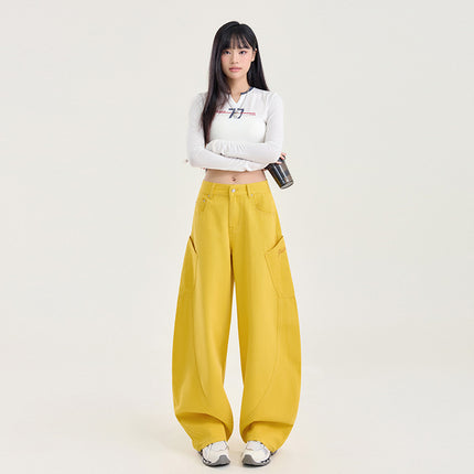 Vintage Trendy Brand Scimitar Wide Leg Jeans Women's Autumn and Winter 2024 New Straight Loose High Waist Slimming Mop Pants