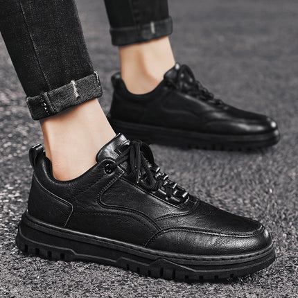 New Spring Men's Shoes Waterproof Chef Kitchen Work Board Shoes Pure Black Casual Leather Shoes Work Site Labor Protection Tide Shoes