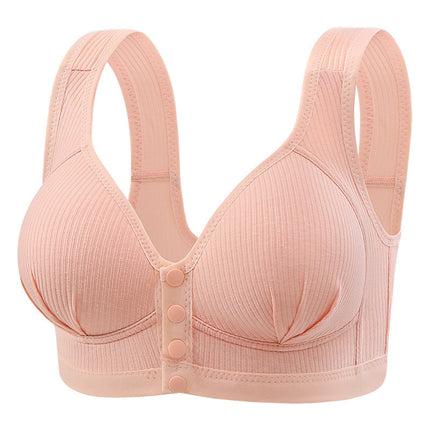 Cross-Border Large Size Fixed Cup Front Buckle Mother's Underwear Middle-Aged and Elderly Large Size No Rims Comfortable Back Push-Up Bra