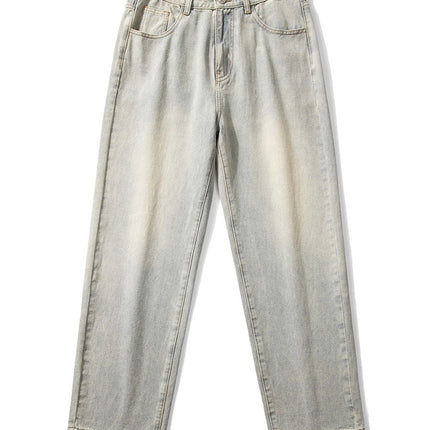 Men's Loose Casual American-Style Jeans, Washed Vintage Blue Floor-Length Casual Pants, Straight-Leg Jeans