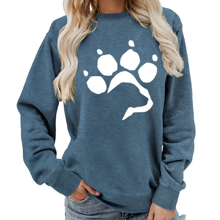Dog Claw Dog Foot Printed Round Neck Women's Jacket Sweatshirt Foreign Trade Supply Autumn and Winter Coat Casual Loose European Code Cross-border
