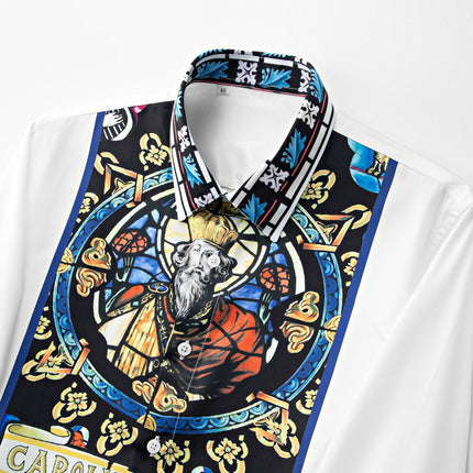 European and American Style Light Luxury Handsome Slim Digital Printed Men's Long-Sleeved Shirt Tops Cross-Border Hot Selling New Style