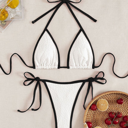 2025 New Cross-border Bikini Color-block Lace-up Sexy Swimwear Women's Spa Sexy Split Bikini Swimwear