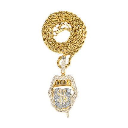 Full Diamond Skull Lickitone Dollar Pendant Design Creative Simple Retro Hip Hop Pendant Cross-border Exclusive