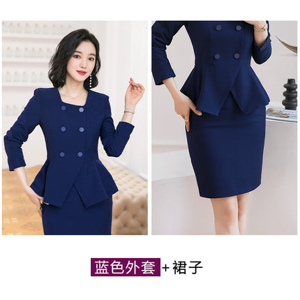 Professional Women's suit Women's Red Formwork Stewardess Uniform Hotel Front Desk Manager Suit Dress Autumn and Winter