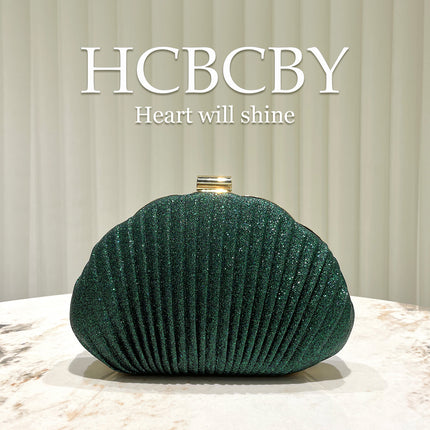 Mint Green Shiny Shell Shape Striped Clutch Bag Women's Fashionable Simple Elegant Box Dinner Bag