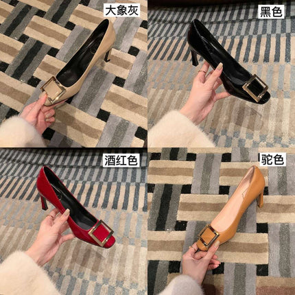 [Sheii Su Yinyin] Berlin Ladies~New Banana Heel Square Toe Square Buckle Elegant High Heels Women's Ol Shoes