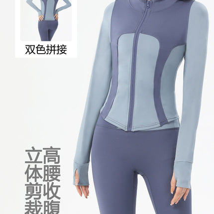 Spring New Outdoor Quick-drying Yoga Clothes suit Women's High Elastic Slim-fit Slimming Contrast Zipper Casual Sports Top
