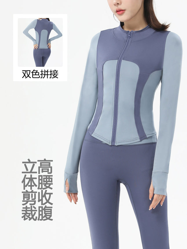 Spring New Outdoor Quick-drying Yoga Clothes suit Women's High Elastic Slim-fit Slimming Contrast Zipper Casual Sports Top