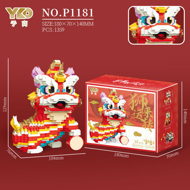 Yu Gao micro-particle assembled creative toy building blocks P1181-1183 lion dance series wholesale generation
